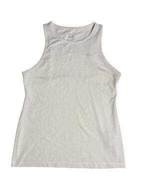 Nike Pro Dri-Fit Tank Top White Silver Swoosh Size Medium Stretchy Workout